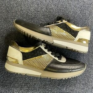 Michael Kors Shoes Womens Size 7M Mesh Leather Lace Up Sneakers Gold Metallic
